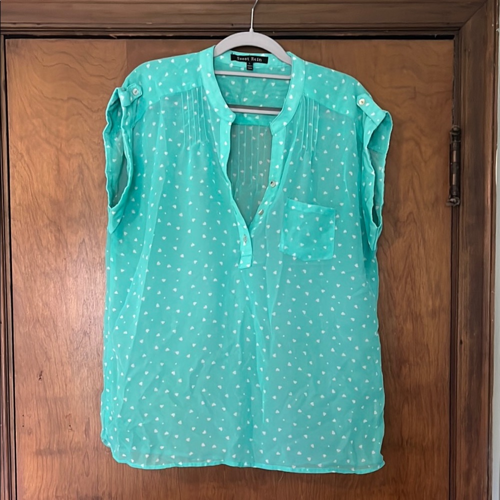 Teal w/ White Hearts Women's Top